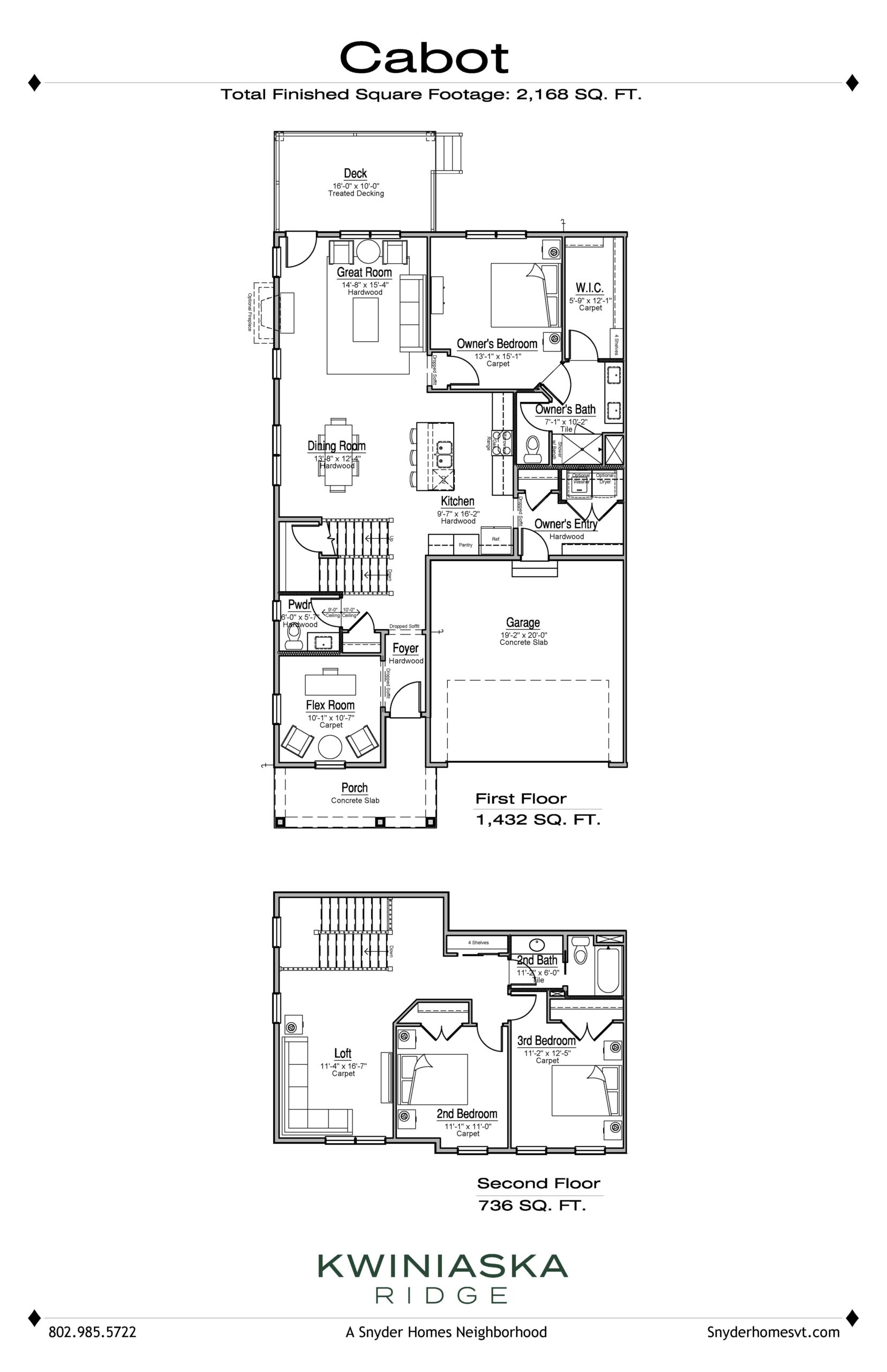 Architectural floor plan of "cabot" model home at kwinaska ridge, featuring a three-level layout with detailed room designations and total square footage.