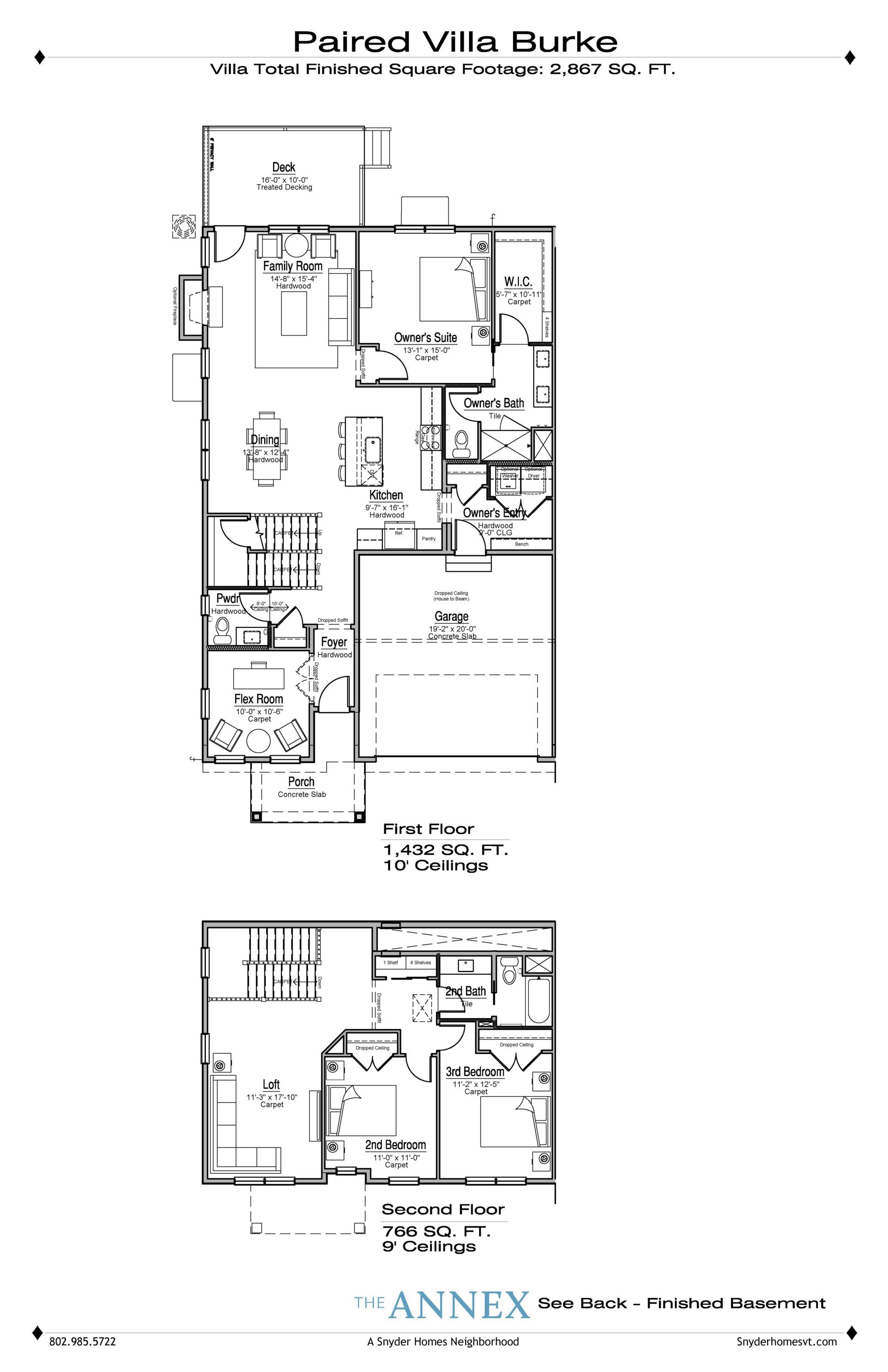 Floor plan for a two-story villa at 68 Eden Lane featuring bedrooms, bathrooms, kitchen, living area, and garage spaces.