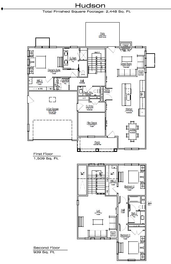 Blueprint floor plan of a two-story Hudson house at 136 Elm Street, showing room layouts and square footage.