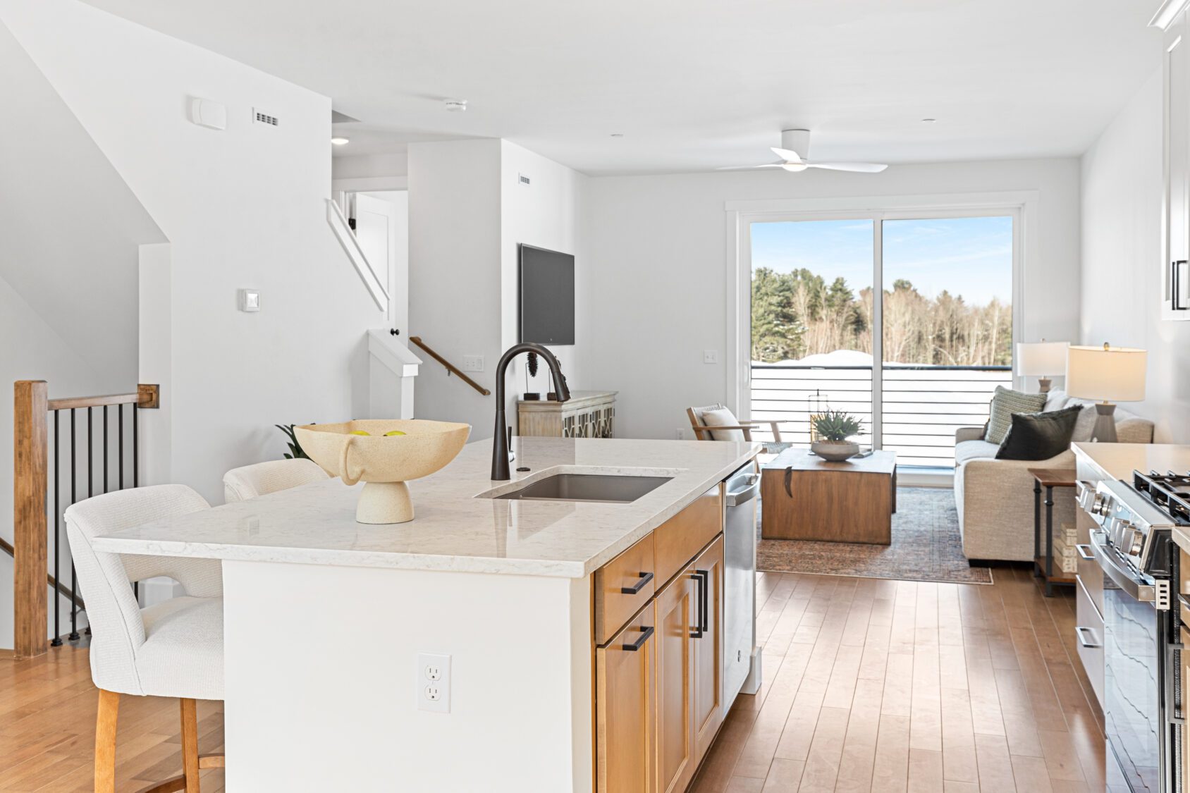 A kitchen and living room with a large window at 196 Alpine Drive
