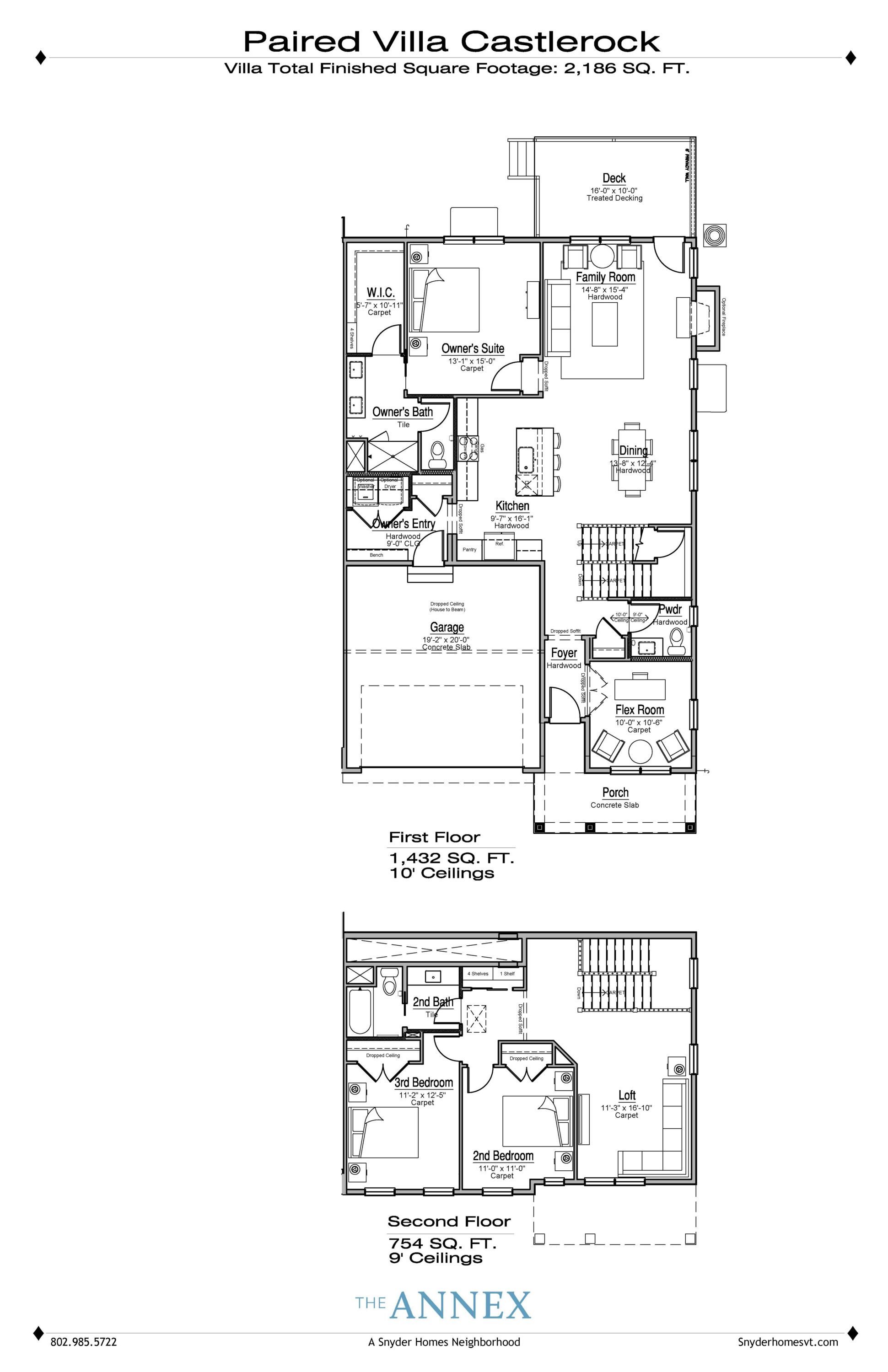 Black and white floor plan of a Castlerock Paired Villa, showing rooms, labels, and dimensions for each floor.